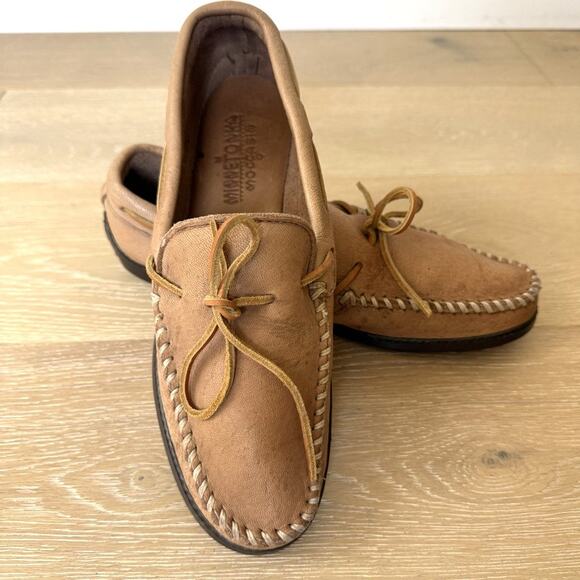 Minnetonka Moccasin Tan Leather Driving Loafers Moc Toe Made in USA Men\'s 12 main image 9